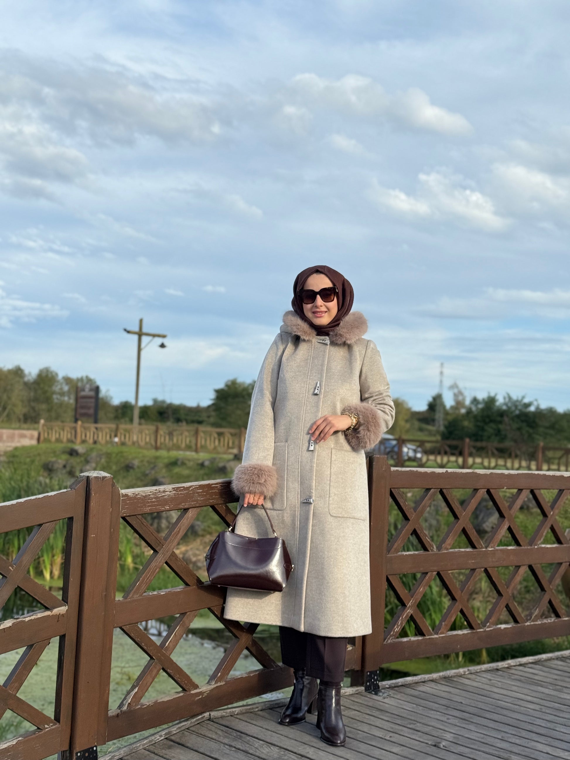 EKOL MARKA KÜRK DETAYLI KABAN