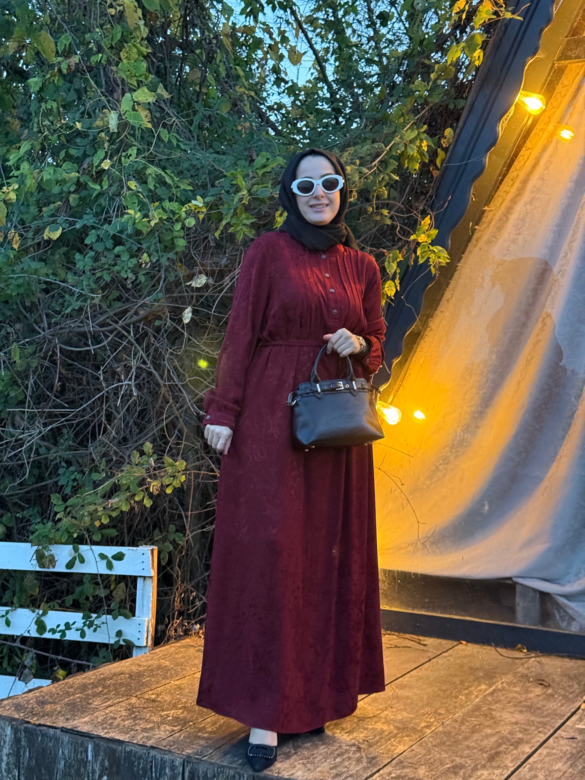 FUAT GÜRŞEN MARKA DESENLİ SATEN ELBİSE