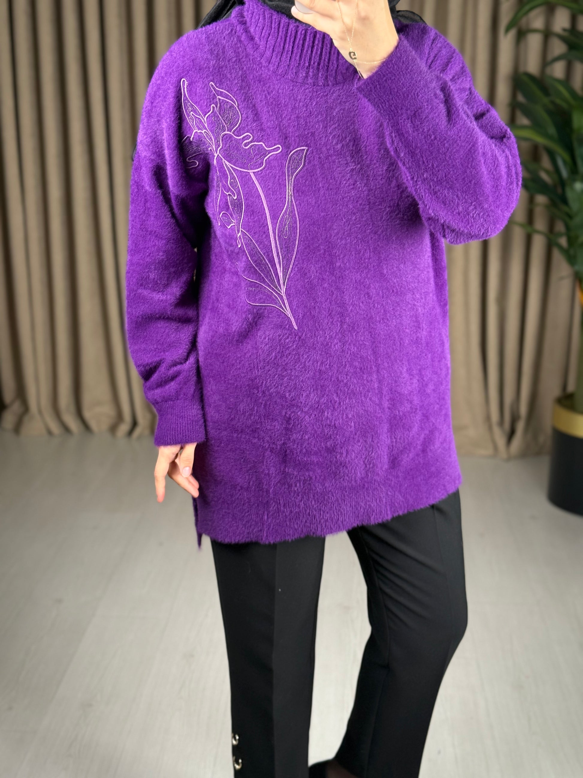 NUSS MARKA İŞLEME DETAYLI ANGORA KAZAK