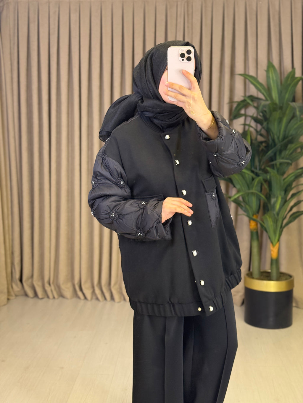 GHİSA MARKA İNCİ İŞLEMELİ BOMBER CEKET