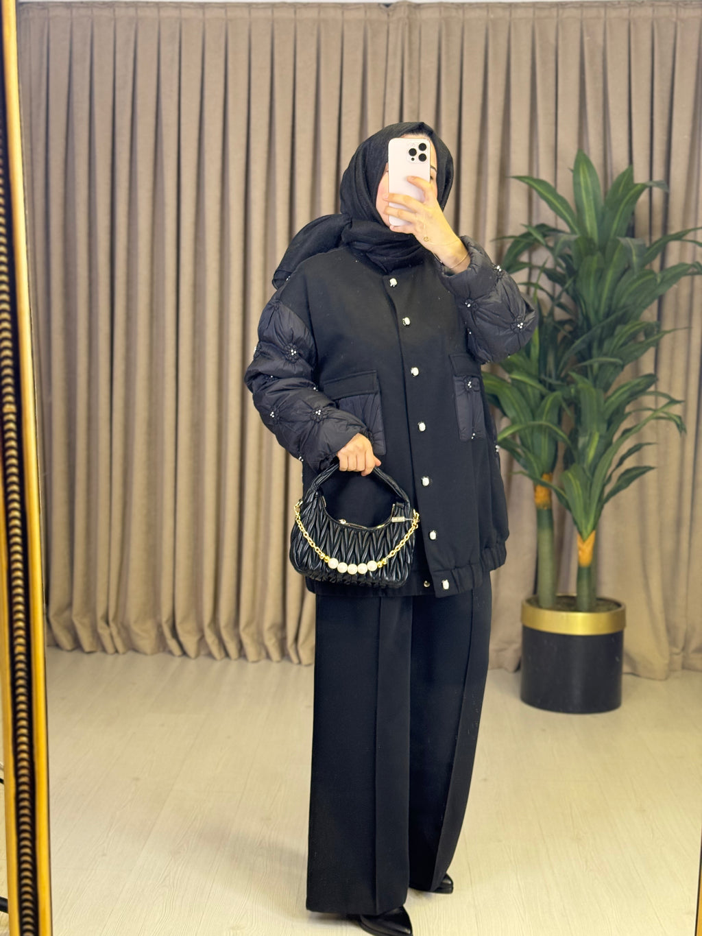 GHİSA MARKA İNCİ İŞLEMELİ BOMBER CEKET