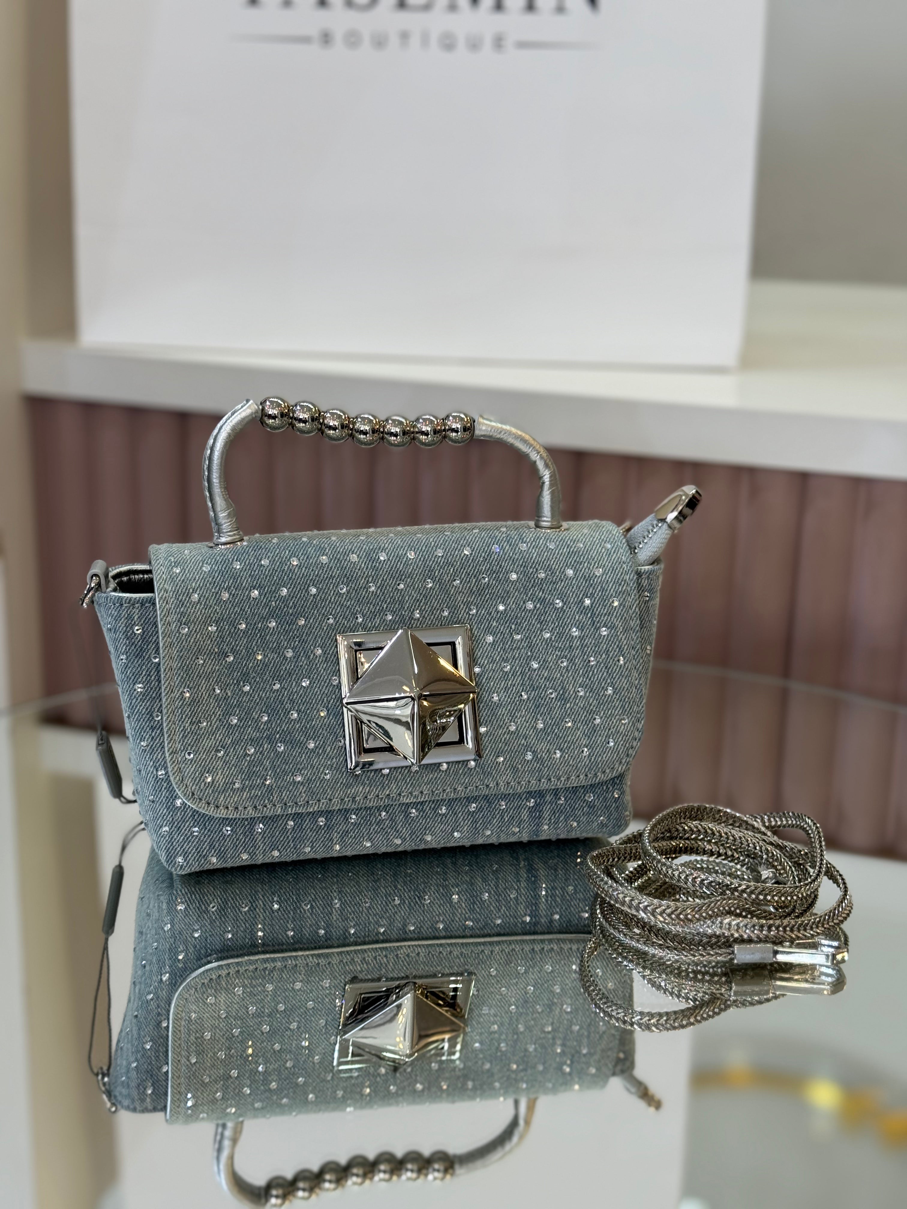 KRİSTEBELL TAŞ DETAYLI GRİ MİNİ ÇANTA