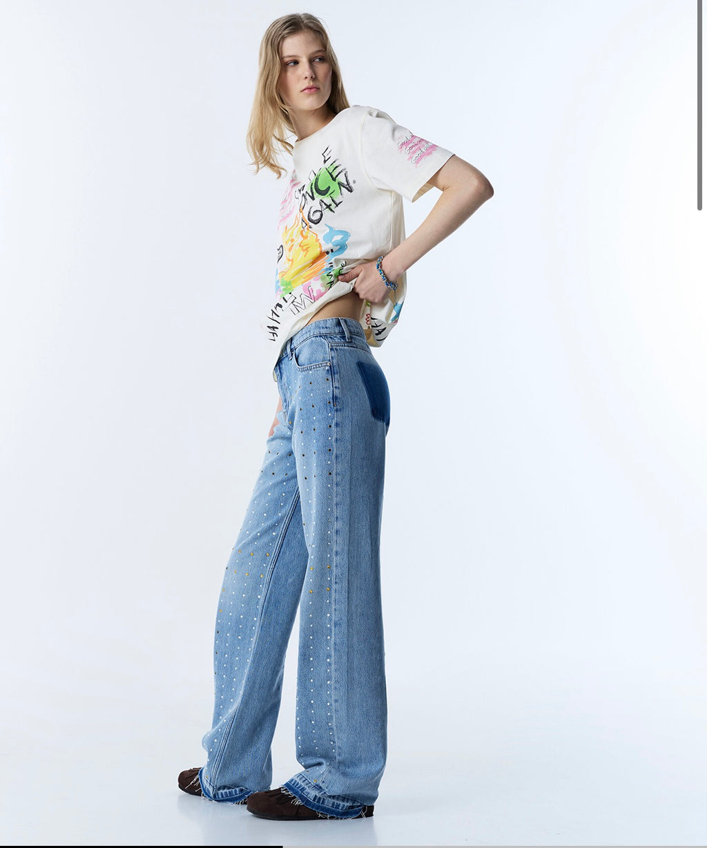 TWİST MARKA RENKLİ HOTFİX BASKILI JEAN PANTOLON