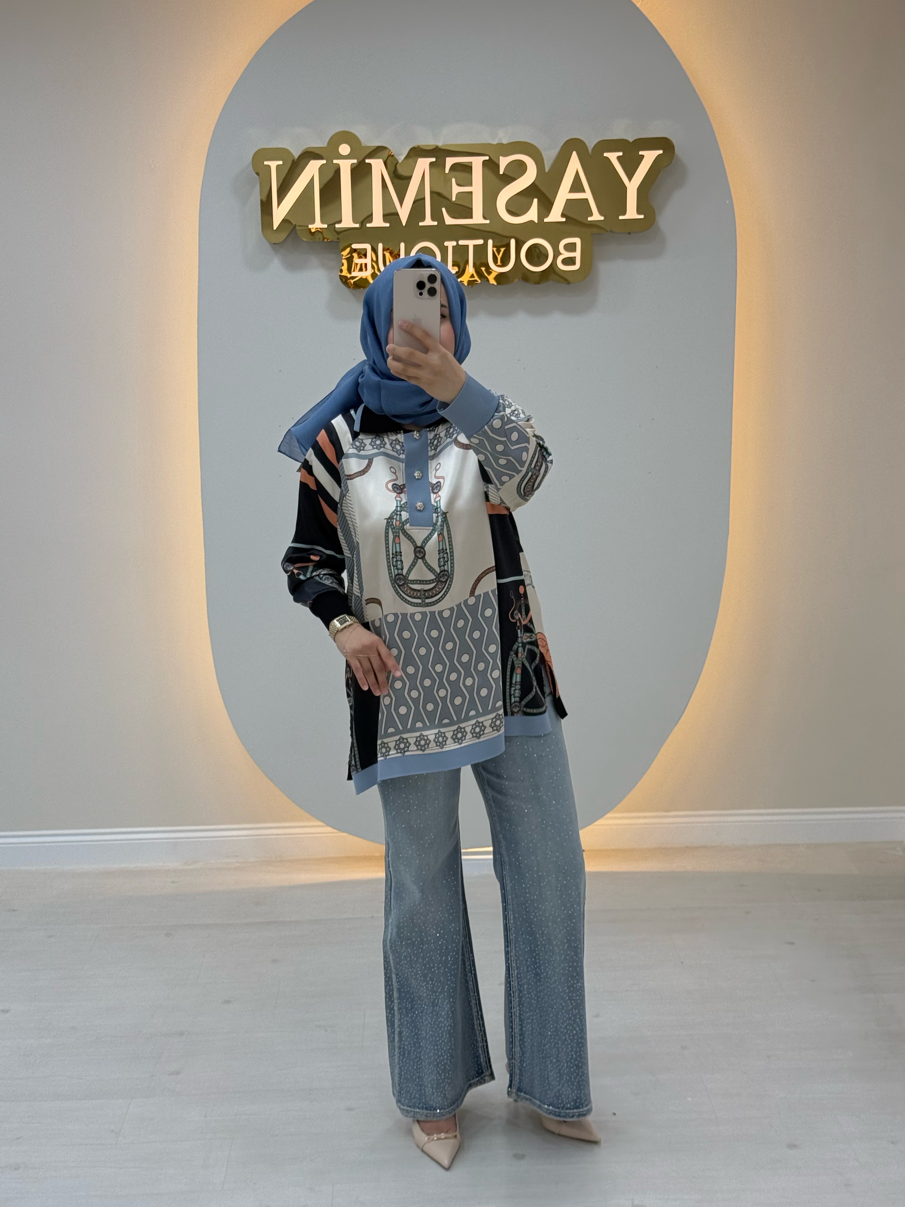GHİSA MARKA SATEN DESENLİ MERSERİZE MİXLİ BLUZ